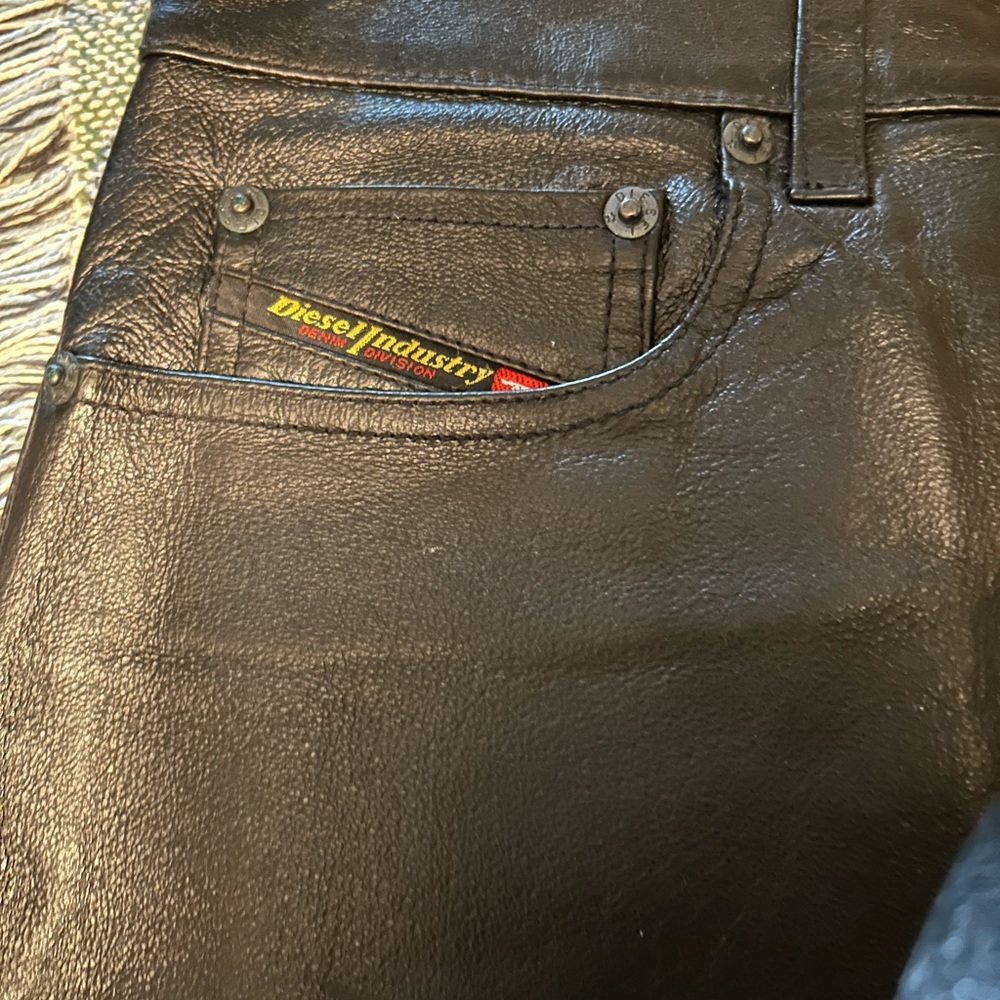 Diesel Black Leather Boot Cut Pants